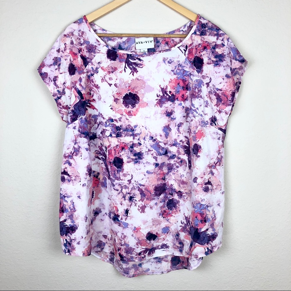 {Ava & Viv} Purple Pink Floral Patterned Blouse